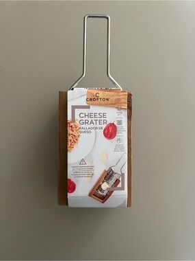 Crofton Stainless Steel Cheese Grater with Brown Wood Tray